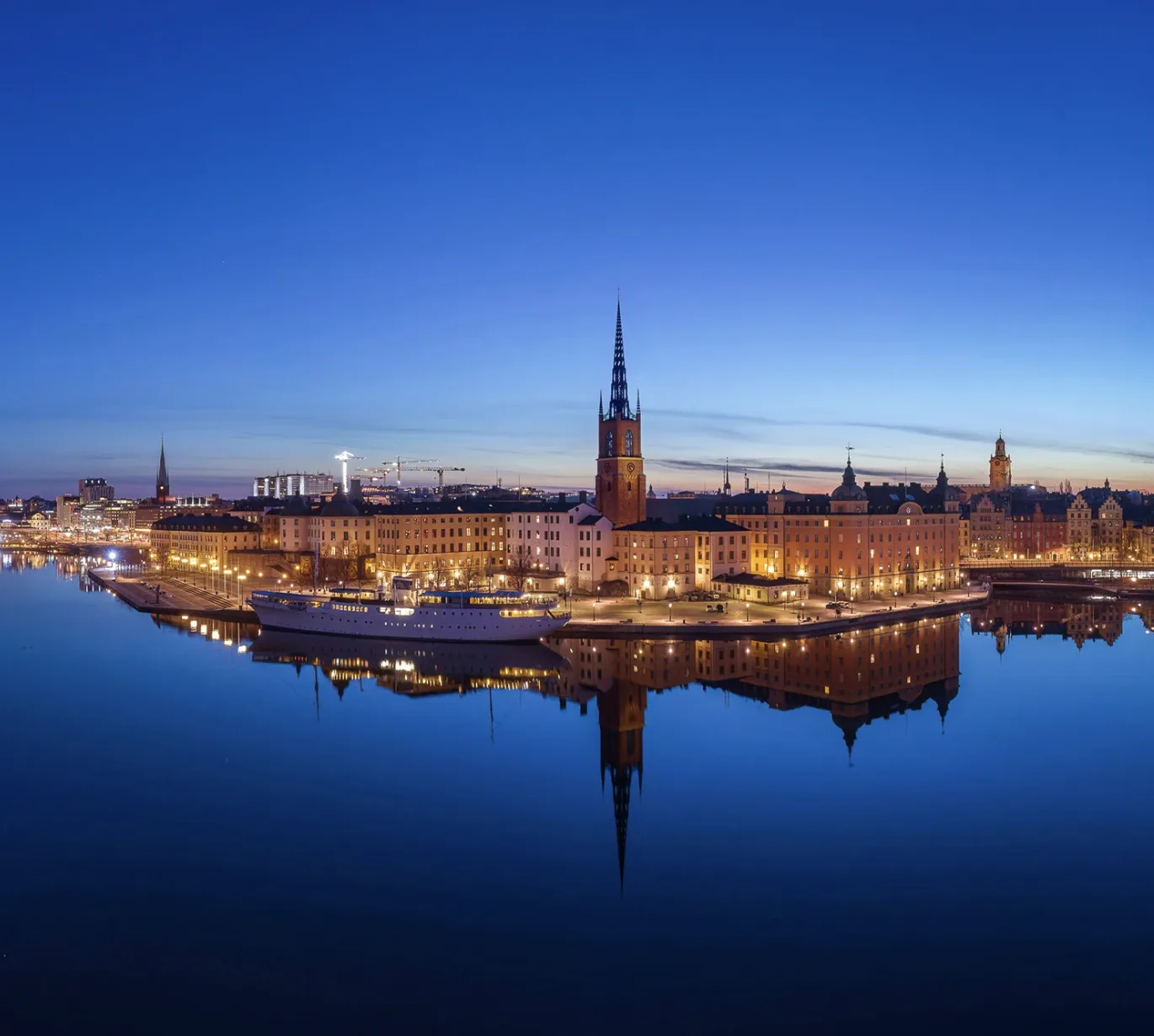 Stockholm skyline at dusk overlooking water - JB & Co headquarters location representing our Nordic business advisory expertise
